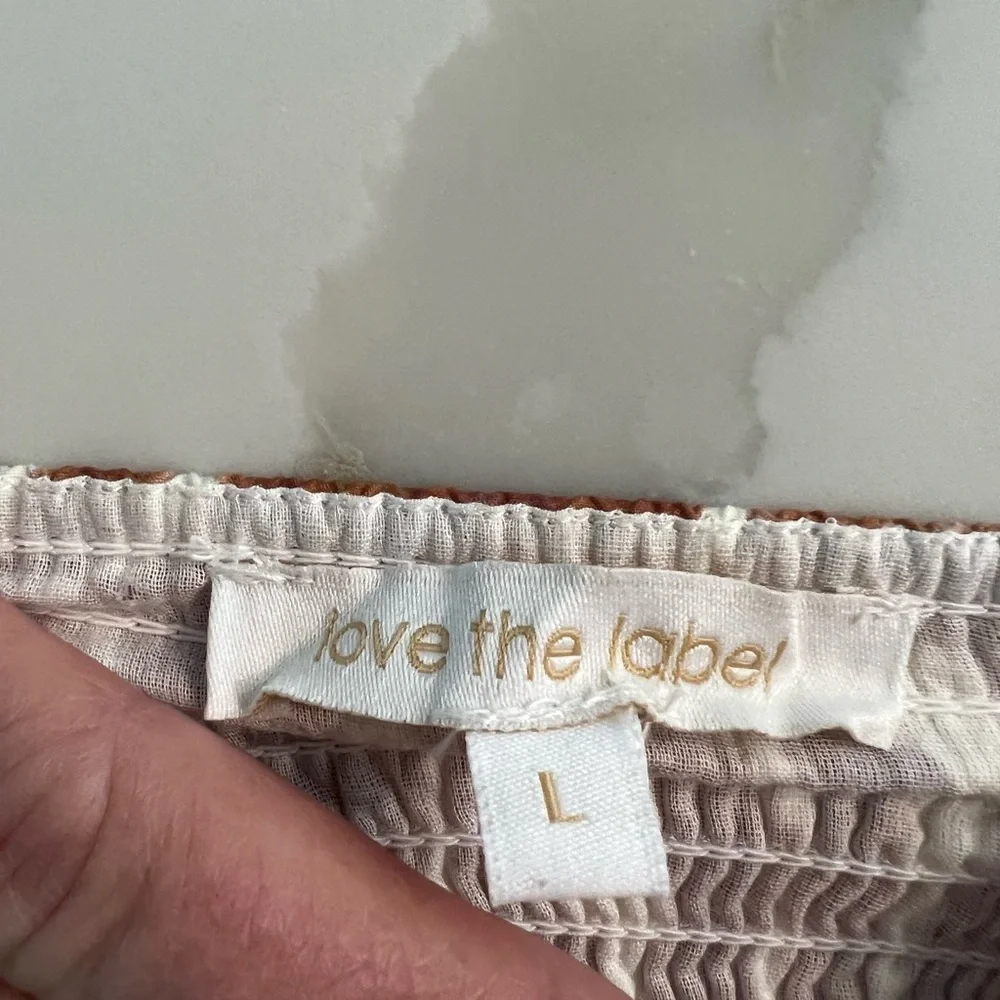 Love The Label - Mocha Stripe Print Smocked Top with White Eyelet Sleeves
